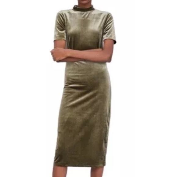 Zara Dresses & Skirts - Zara Velvet Mock Neck Bodycon Midi Dress - Olive Green Size M